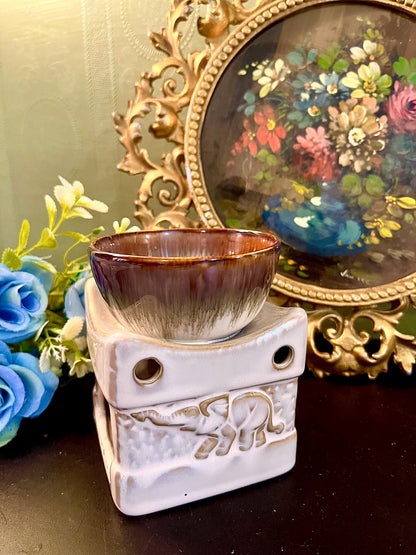 Ceramic Elephant Wax Melt Burner with Brown Glazed Bowl