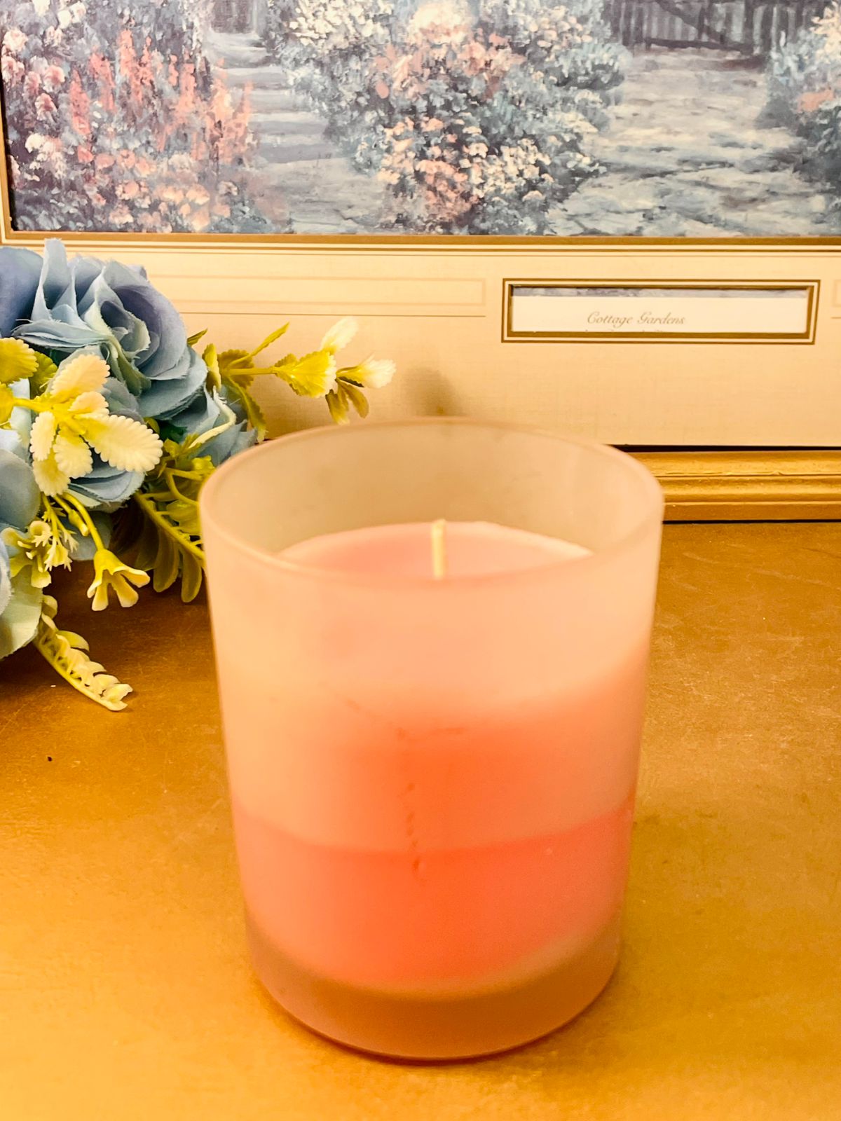 Frosted Pink Scented Candle Minimal Glass Decor