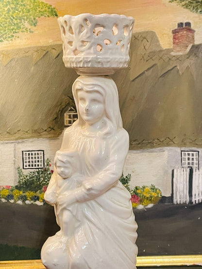 Baroque Duka Virgin Mary & Baby Sculpture – White Porcelain Figurine