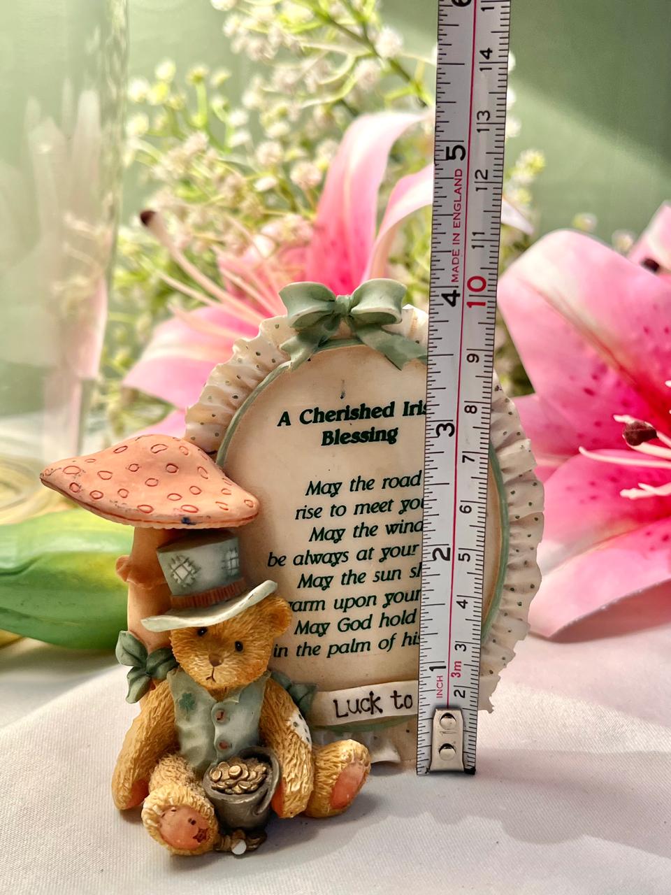 Irish Blessing Teddy Bear Figurine – Lucky Leprechaun Style Ornament, Approx. 10 cm