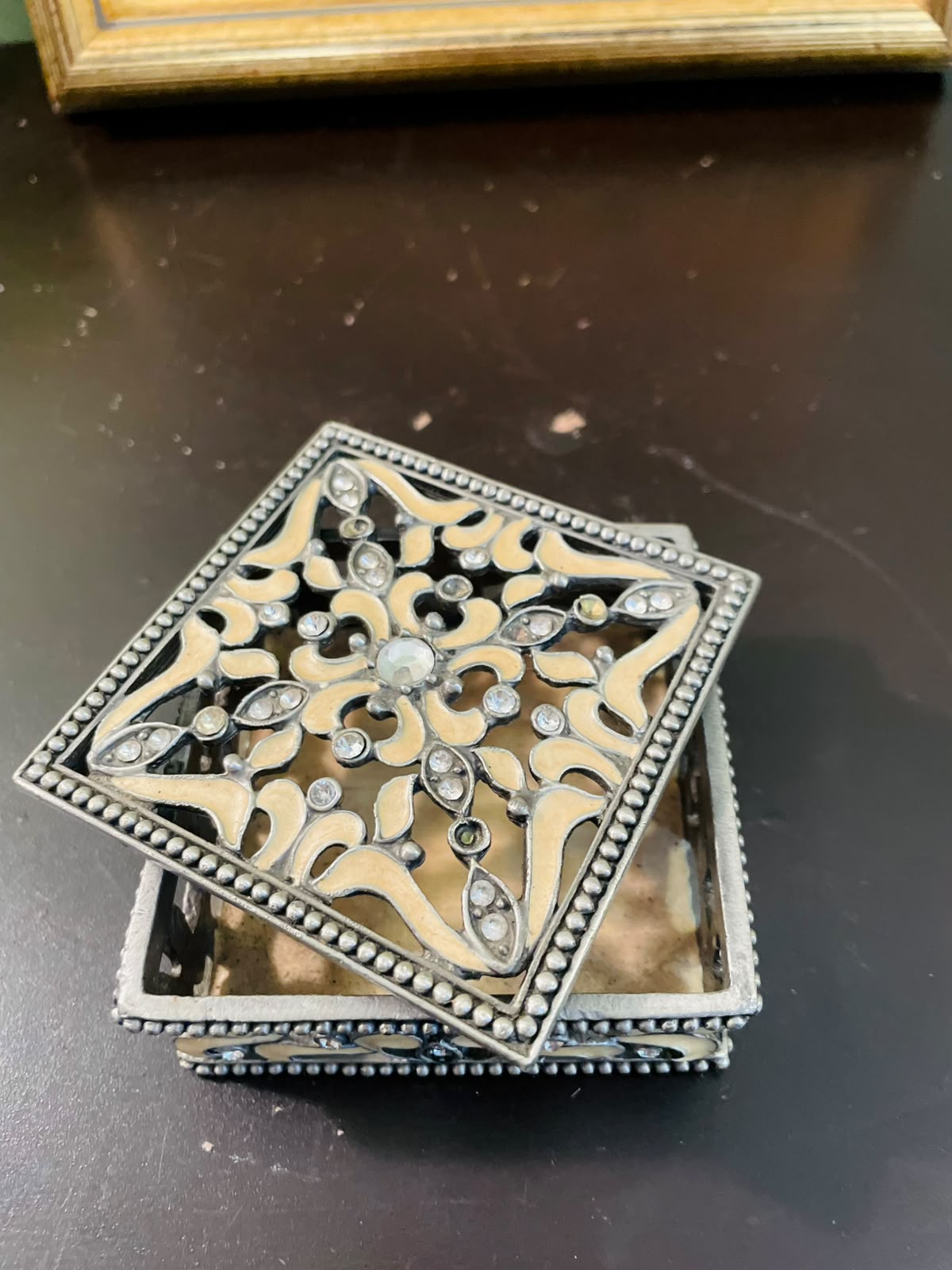 Vintage Ornate Trinket Box 3.5 Inch Jeweled Keepsake Box with Lid
