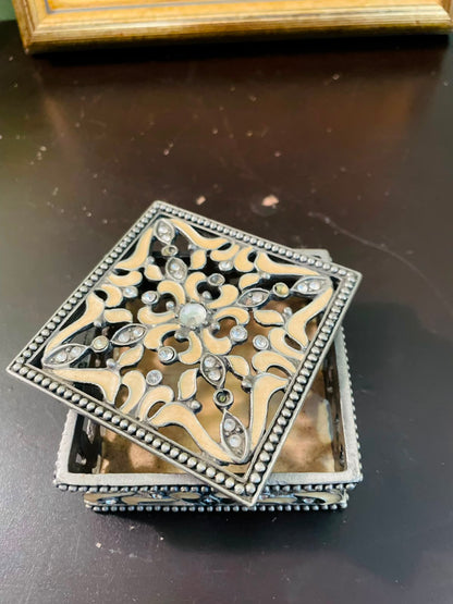Vintage Ornate Trinket Box 3.5 Inch Jeweled Keepsake Box with Lid