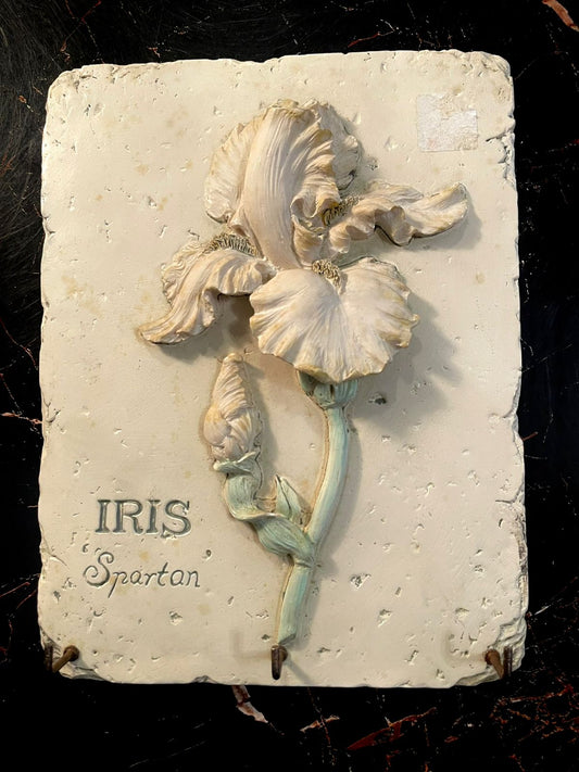 Vintage Iris Wall Plaque with Hooks – Floral Cottage Decor