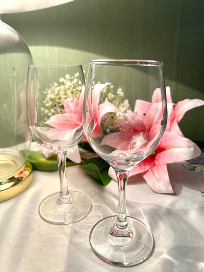 Vintage Clear Crystal Wine Goblets Pair Approx. 18 cm Tall