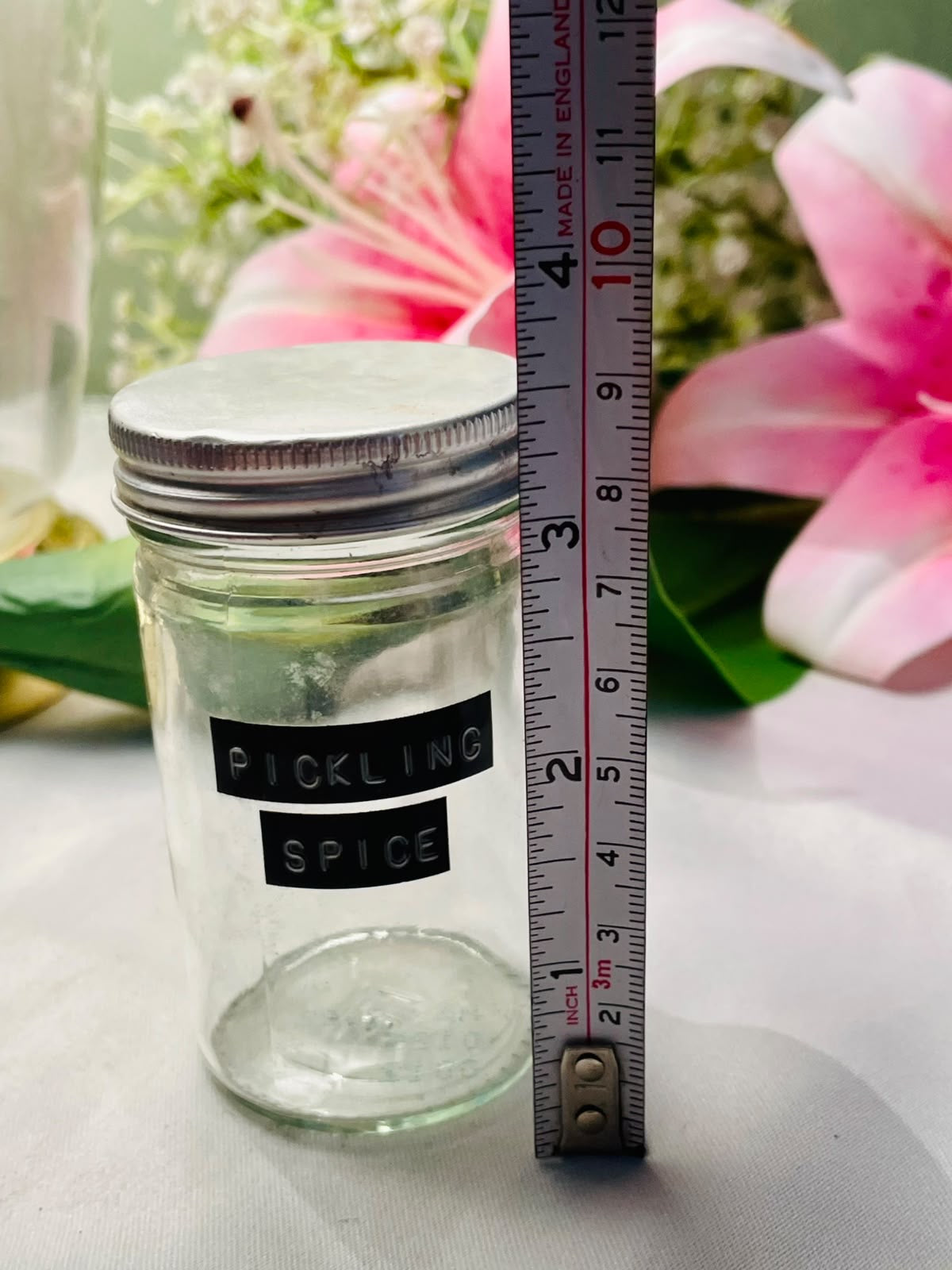 Vintage Pickling Spice Crystal Jar with Metal Lid, Approx. 9 cm