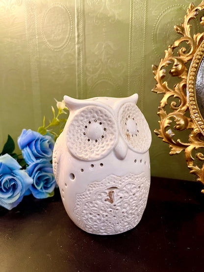 White Ceramic Owl Tealight Candle Holder