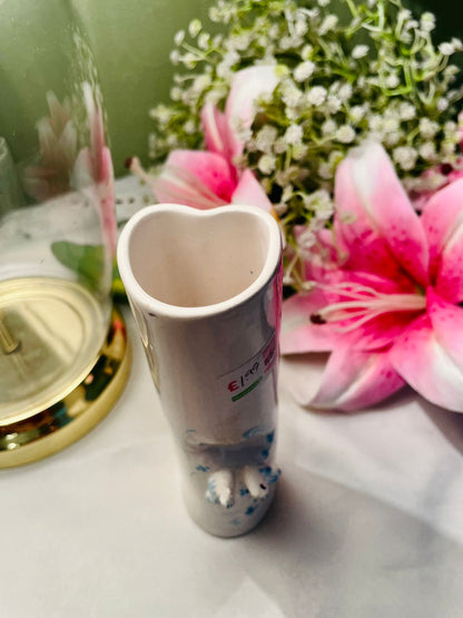 Vintage White Ceramic Vase Blue Floral Detail 15 cm