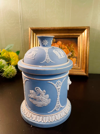 Antique Large Wedgwood Blue Jasperware Lidded Jar – 18 cm