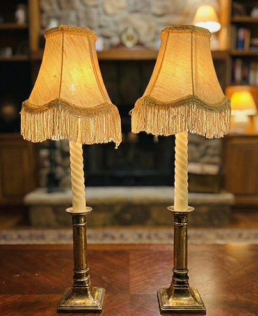 Rare Find Silver Candle Lamps Pair, Silver-Tone Candle Holders Pair with led candles & shades
