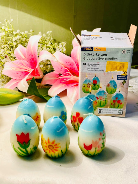 Set of 6 Floral Easter Egg Candles | Blue & Multicolour 2.5in