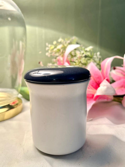 Vintage White Ceramic Storage Jar with Navy Lid