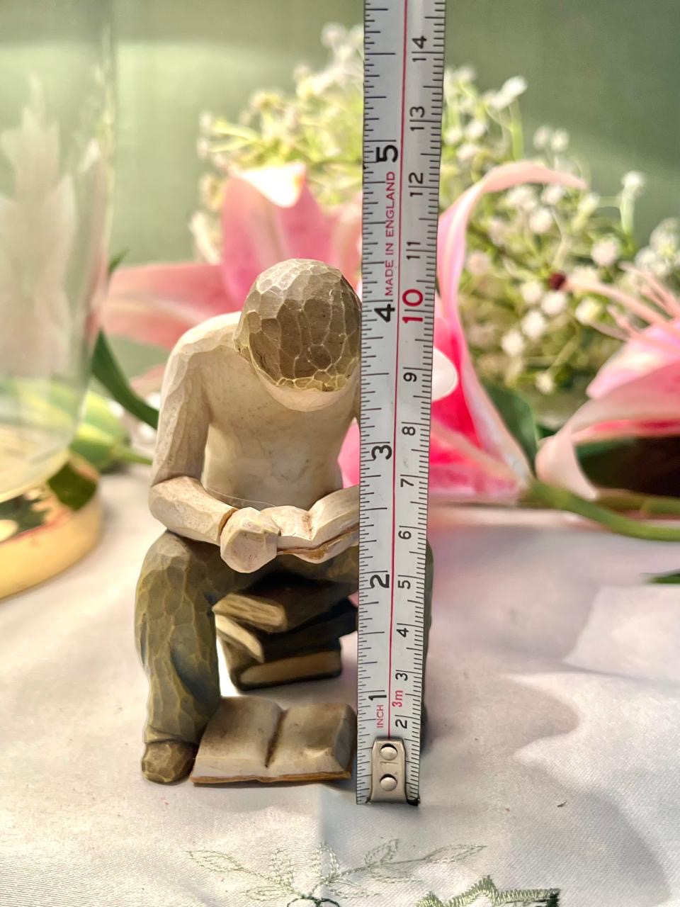 Seated Reader Figurine with Books Neutral Decor 10cm