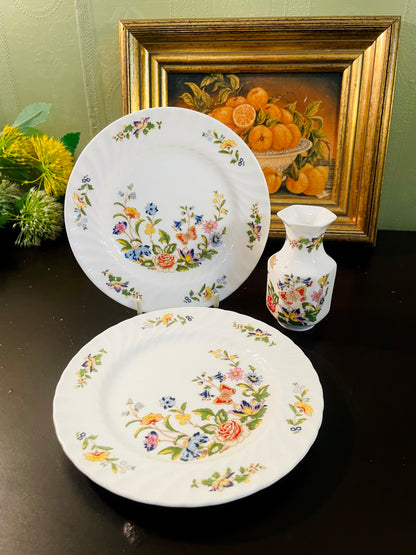 Vintage Aynsley Cottage Garden Plate & Vase Set – 3 Pieces