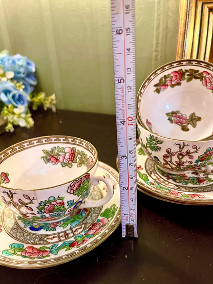 Vintage Chinoiserie Floral Teacup & Saucer Set of 3
