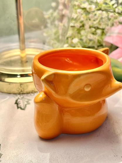 Vintage Orange Ceramic Owl Planter 9 cm