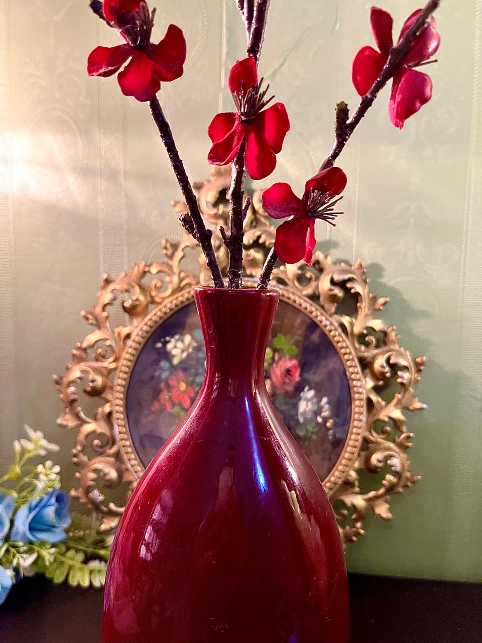 Glossy Red Tall Ceramic Flower Vase