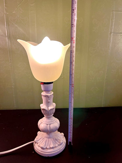 Vintage White Tulip Shade Table Lamp 14 Inch