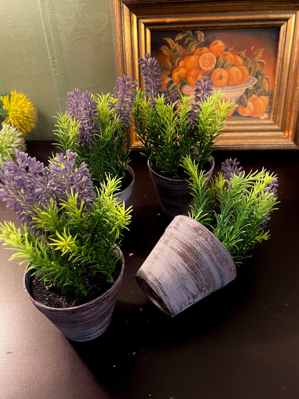 Faux Lavender Plant in Rustic Pot – Cottage Decor (each)