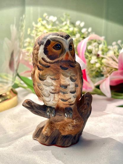 Brown Owl Ceramic Figurine on Branch 11.5cm - 1 Piece