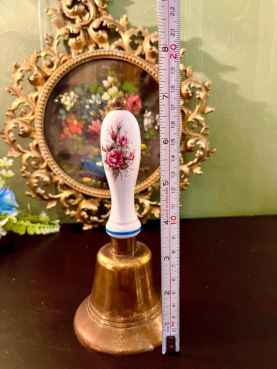 Brass Bell with Floral Porcelain Handle