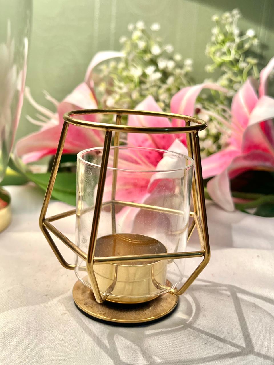 Vintage Gold-Tone Crystal Tealight Holder Approx. 10 cm