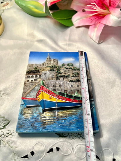 Colorful Harbour Scene Decorative Plaque 7"