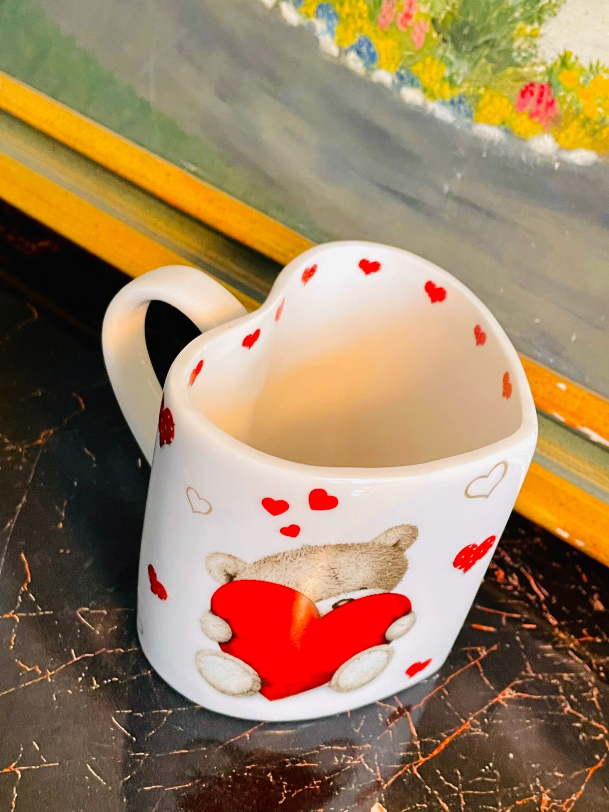 Heart-Shaped “Hugs” Bear Mug – Valentine Gift – Cute Ceramic Cup