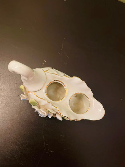 Porcelain Swan Floral Toothpick Holder