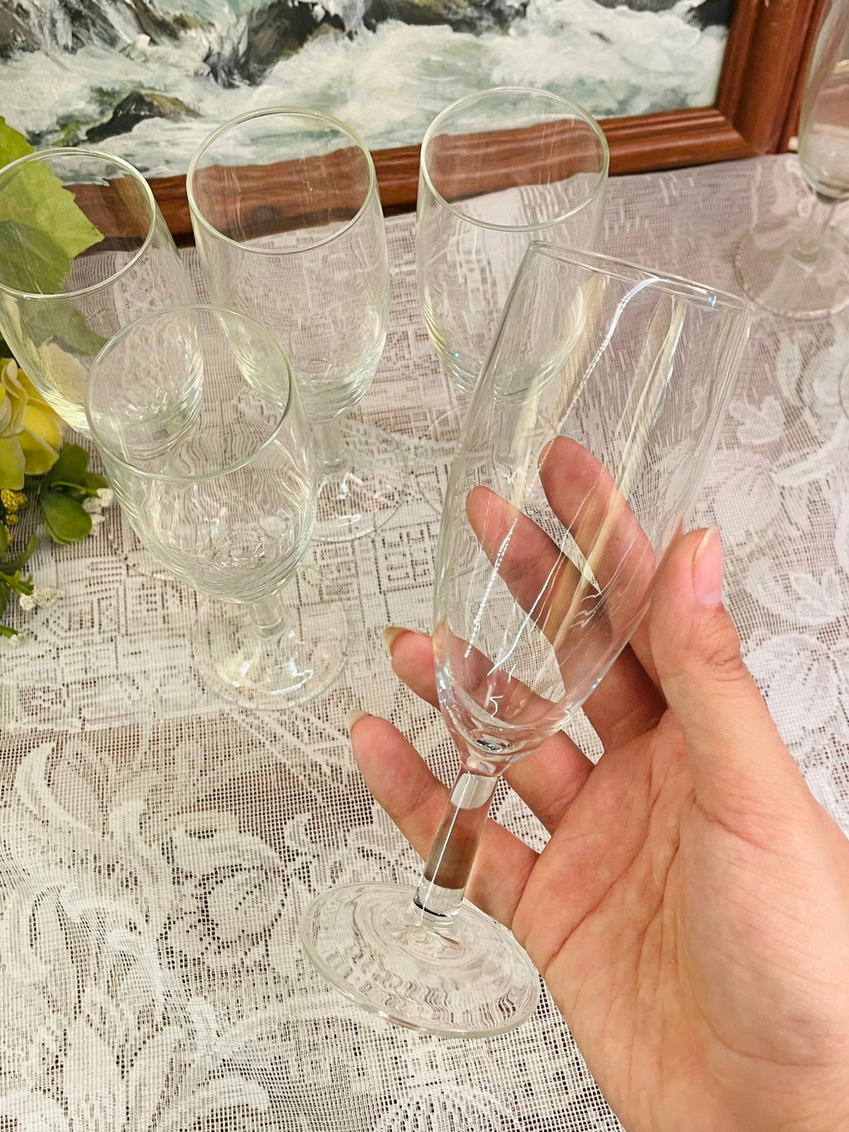 Set of 5 French Champagne Flutes Vintage Glassware