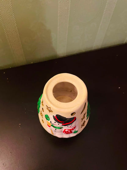 Ceramic Snowman Tealight Candle Holder 5" Christmas Decor