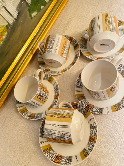 Vintage Set of 5 Coffee Cup Saucers, England