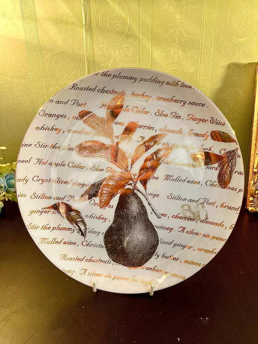 Vintage Pear Recipe Decorative Plate 10 Inch
