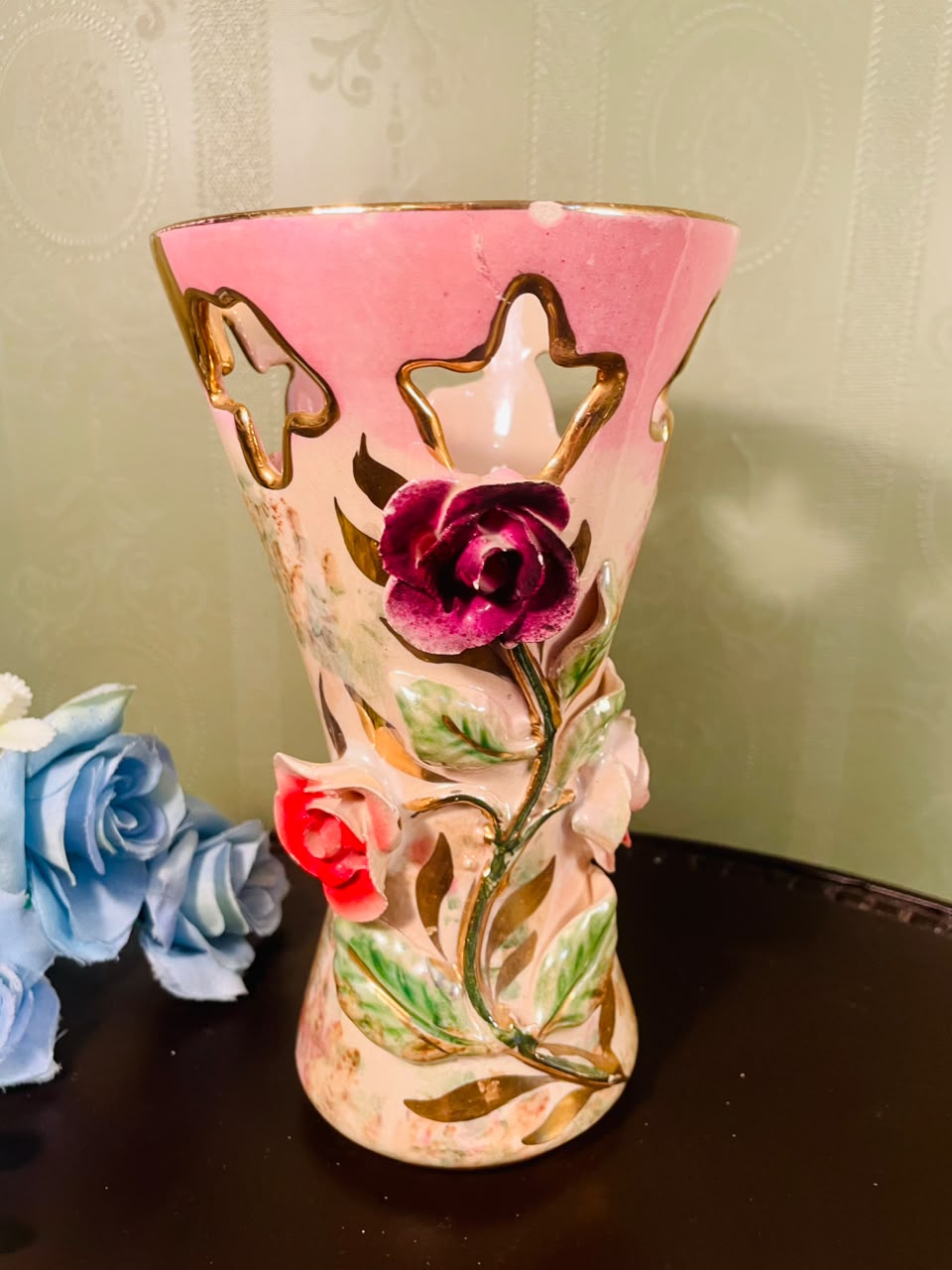 Quaregnon Belgium Hand-Painted Floral Ceramic Vase – 8 Inch