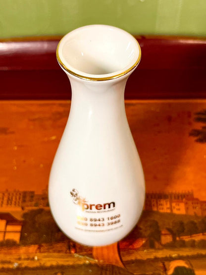 Monno Supreme Porcelain Bud Vase 6 Inch | White Gold Rim Vase