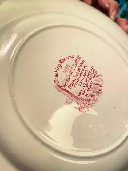 Royal Tudor Coaching Taverns Pink Transferware Plate 9 Inch