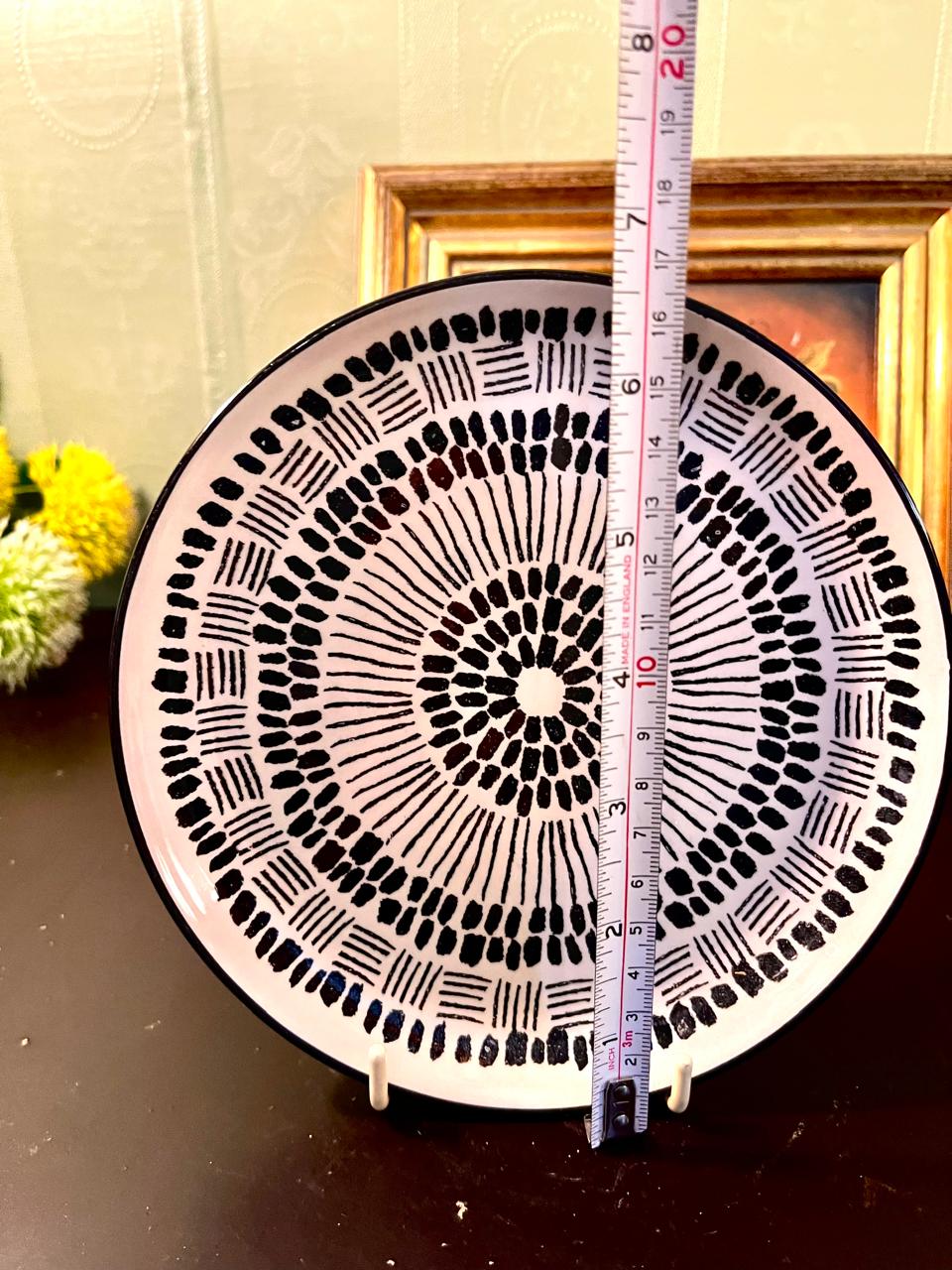 10 Inch Black & White Hand-Painted Ceramic Decorative Plate