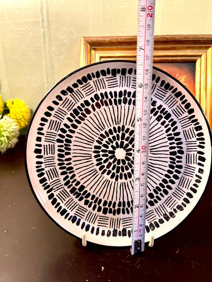 10 Inch Black & White Hand-Painted Ceramic Decorative Plate