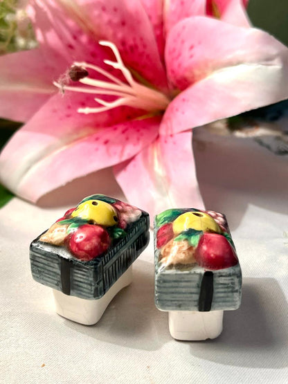 Vintage Ceramic Fruit Basket Salt & Pepper Shakers – Pair Approx. 5 cm