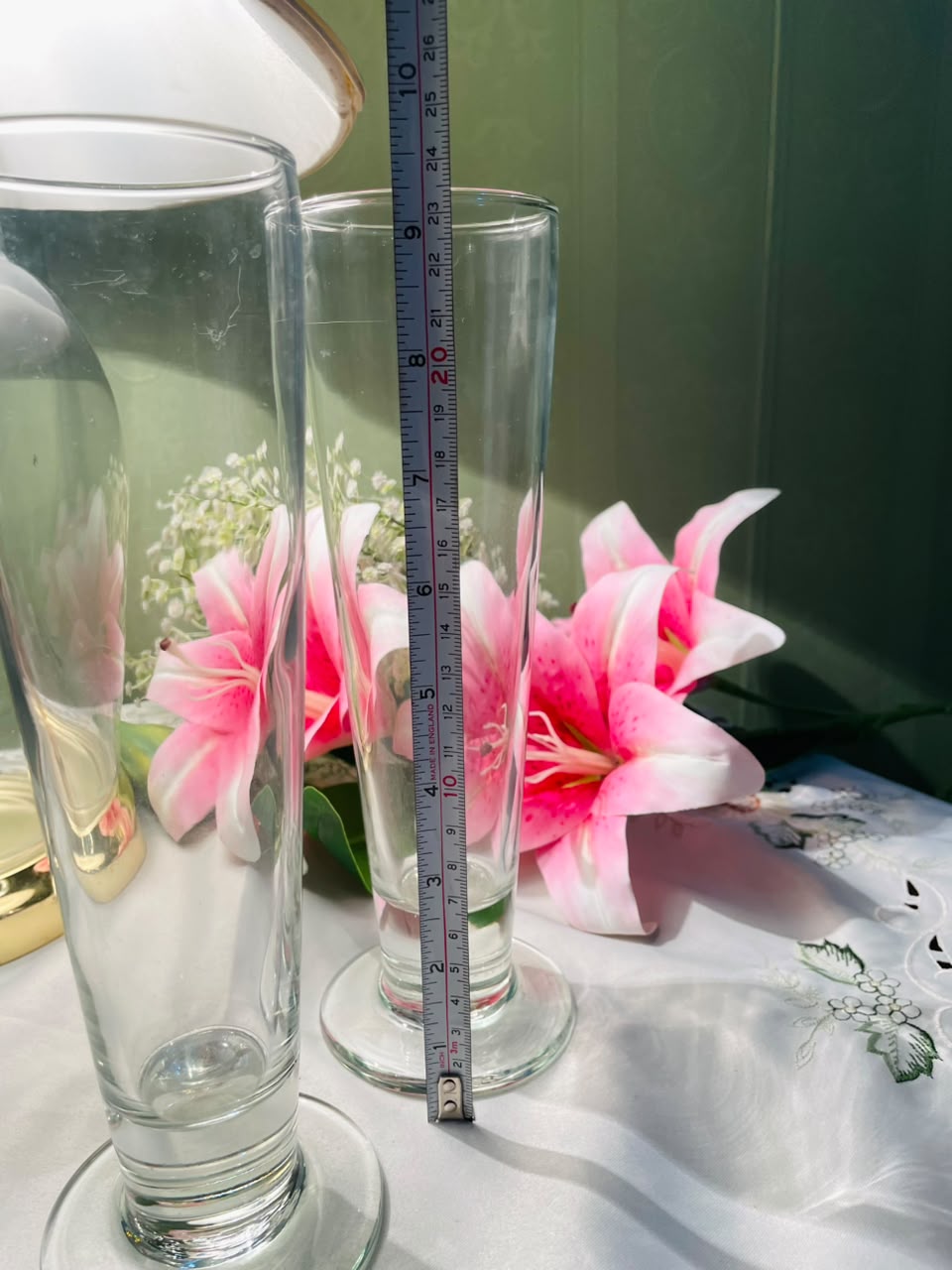 Pair of Tall Clear Crystal Pilsner Vase  Approx. 23 cm