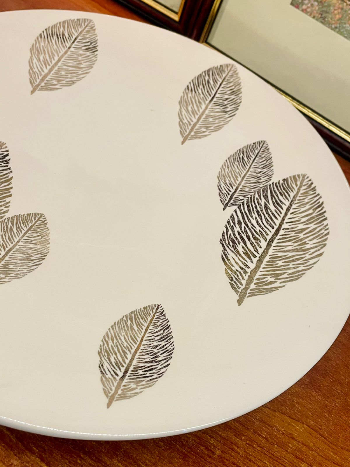 Large Portugal Ceramic Platter – Oven Safe, Modern Leaf Print Platter