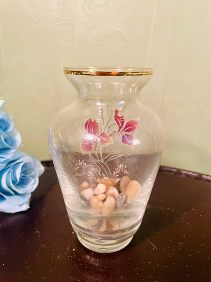 Vintage Floral Crystal Vase with Gold Rim – 5 Inch
