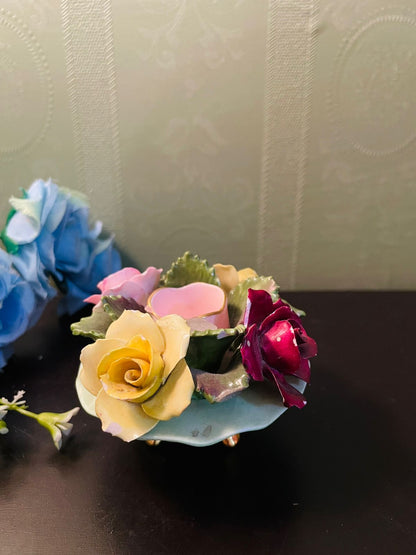Vintage Porcelain Floral Candle Holder – Hand-Painted Roses Centerpiece, 3 Inch