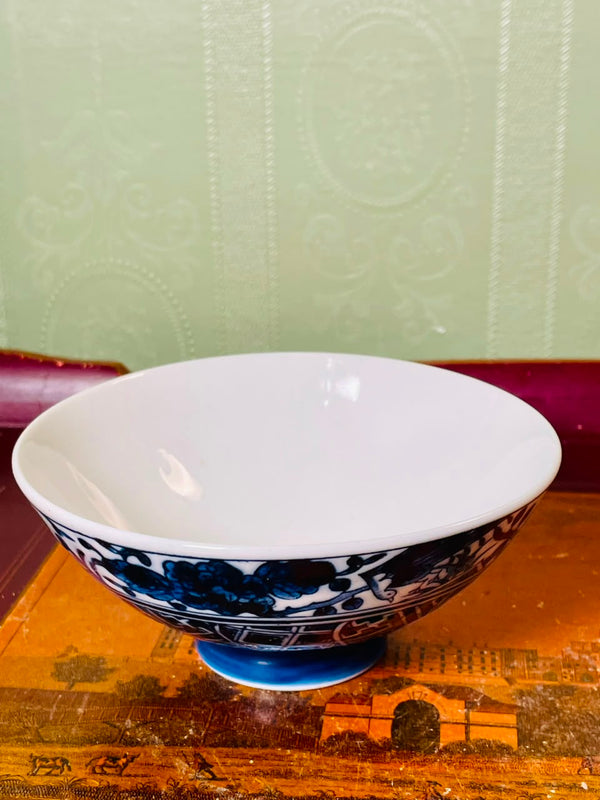 Blue & White Oriental Porcelain Serving Bowl – 5 Inch