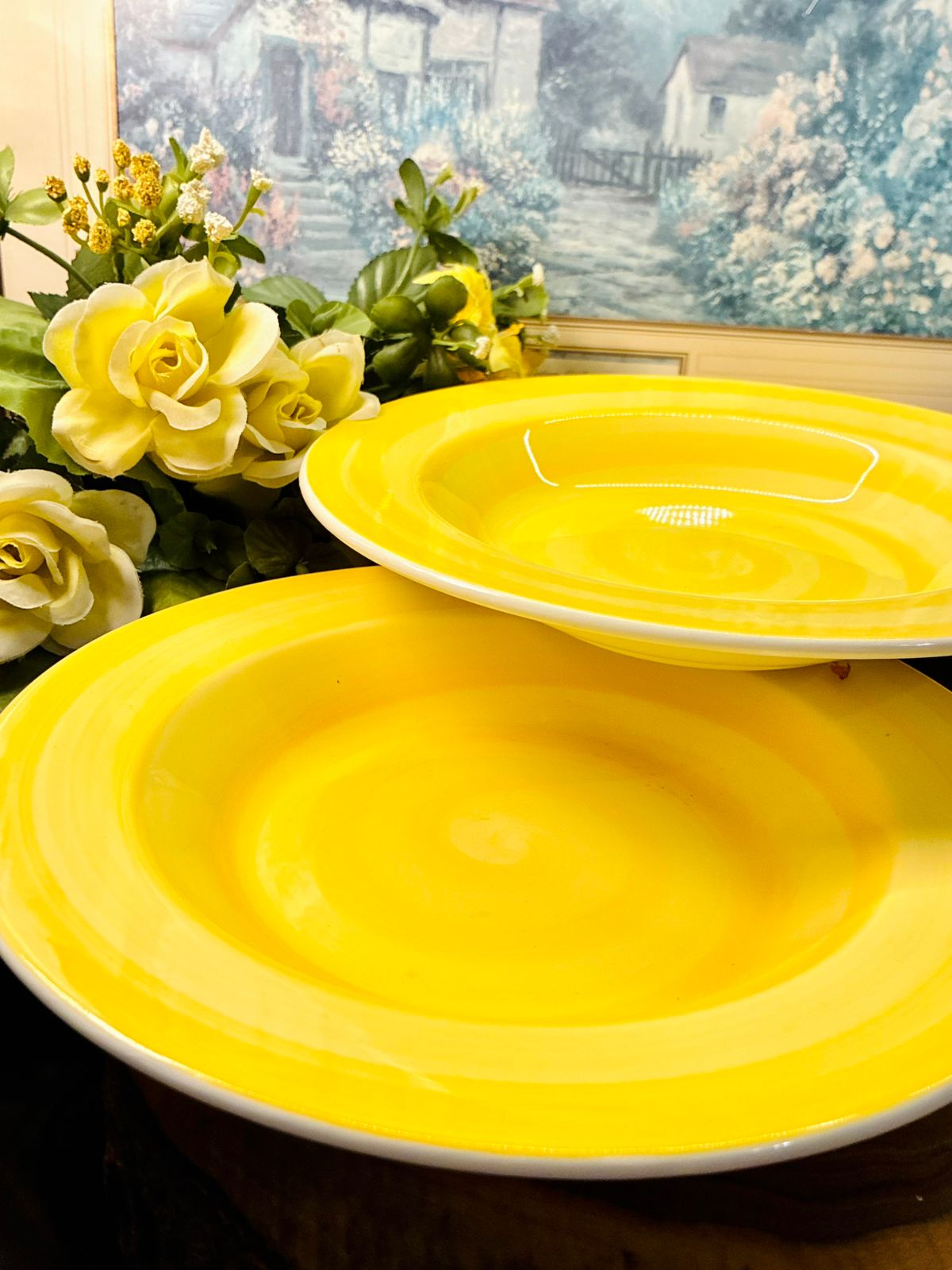 Vintage Yellow Swirl Deep Plater
