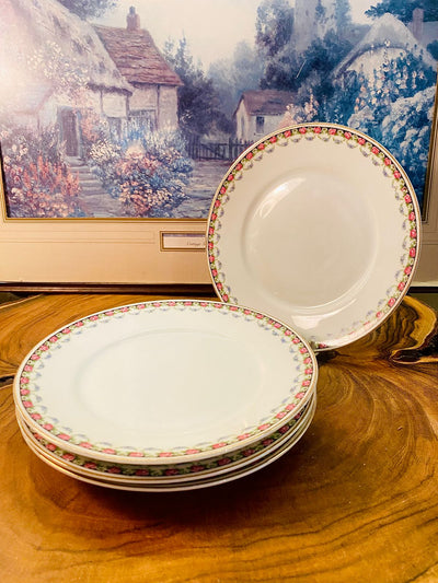 Vintage Pink Rose Border Plates Set of 4