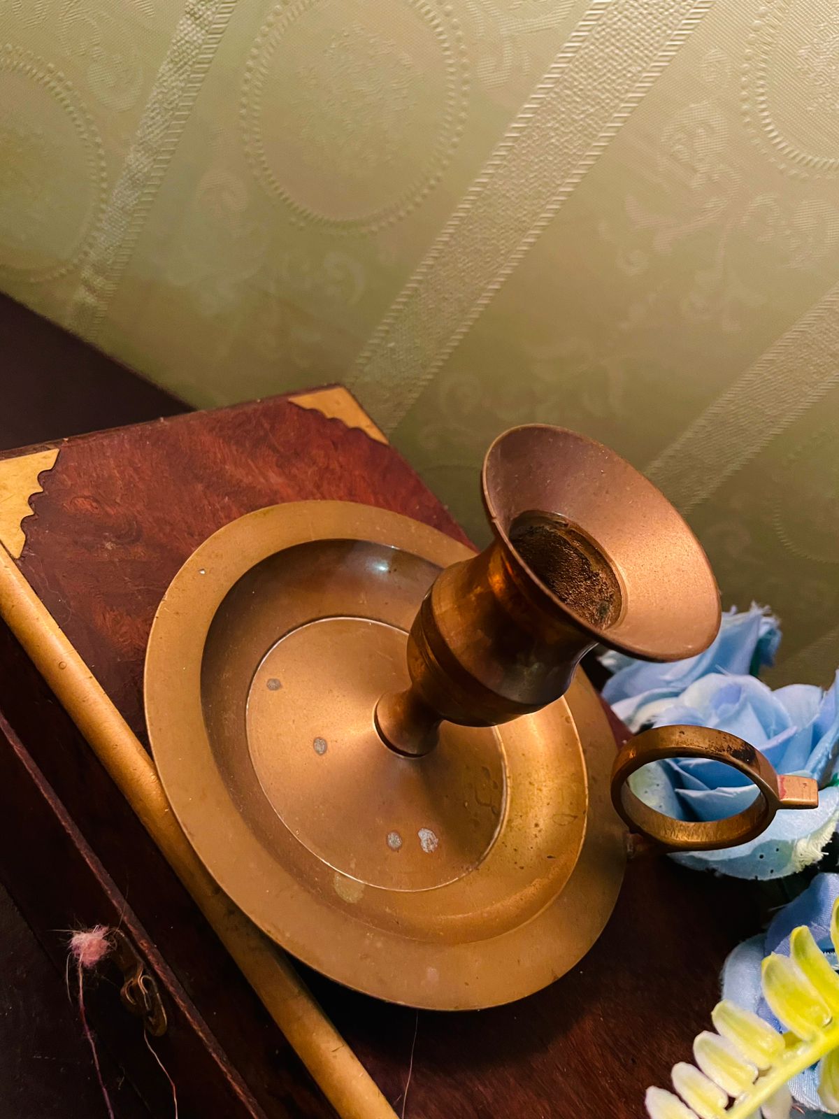 Vintage Brass Chamberstick Candle Holder 4 Inch