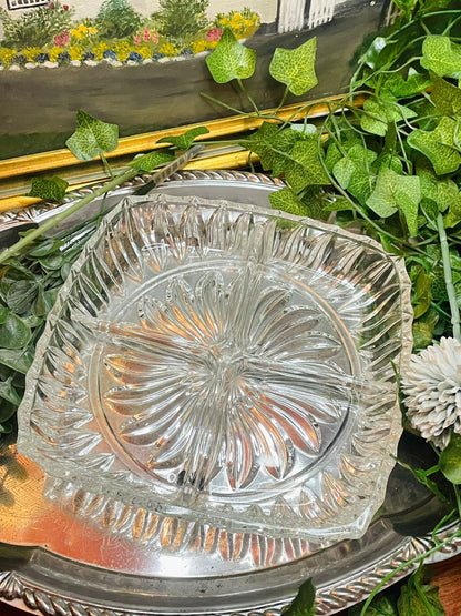 Thick Crystal Divided Snack Tray – Square Vintage Serving Platter