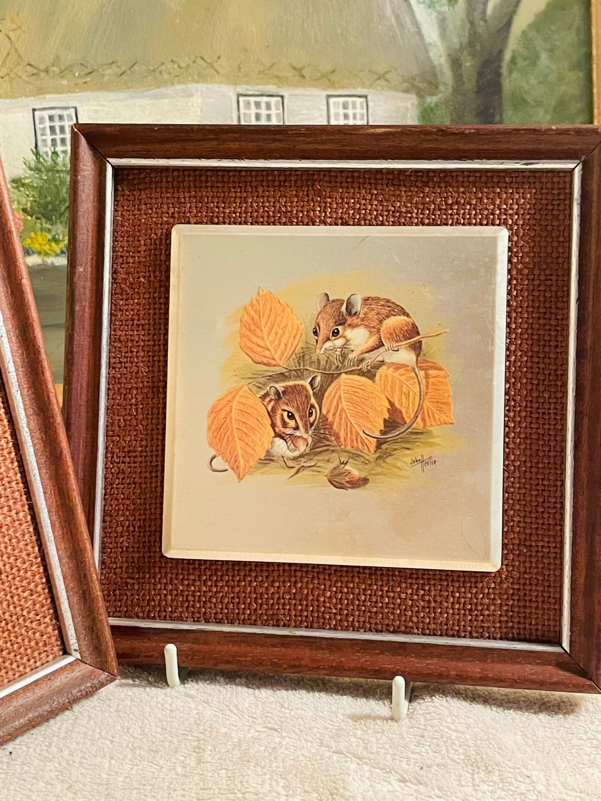 Set of 2 Vintage 1970’s Metallic Picture Frames – Hedgehog & Mouse by John Heaton