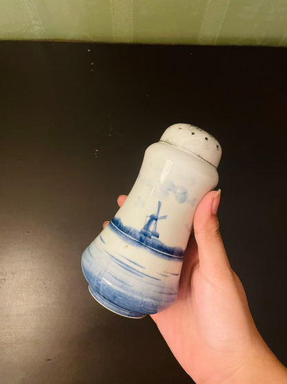 Blue White Delft Windmill Ceramic Shaker 6 Inch