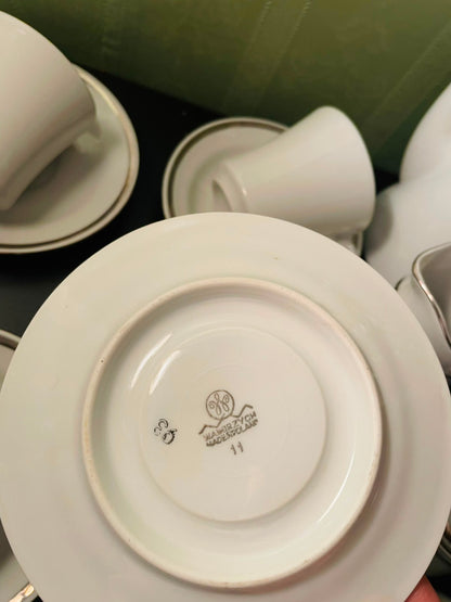 Vintage Wawrzyniec Poland Porcelain Tea Set with Silver Trim